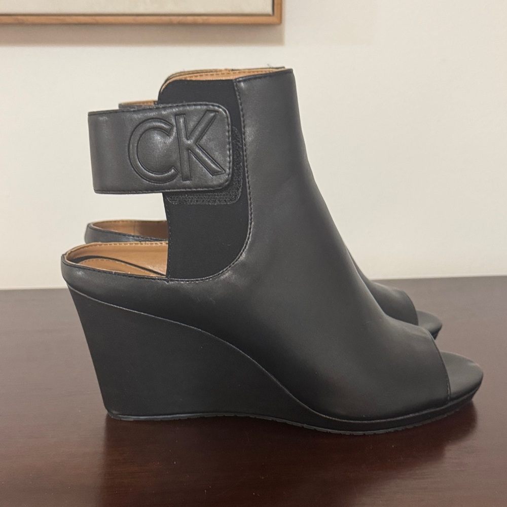 Calvin Klein Black Peep-Toe Wedges